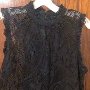 Black lace bodice blouse w/eyelash trim